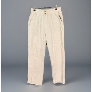 Briggs Pants Womens‎ Medium Oatmeal Linen Blend Elastic Waist Wide Leg Casual